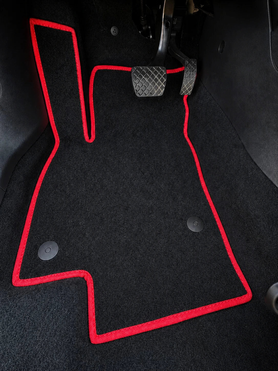 Premium black velour car mat with black trim